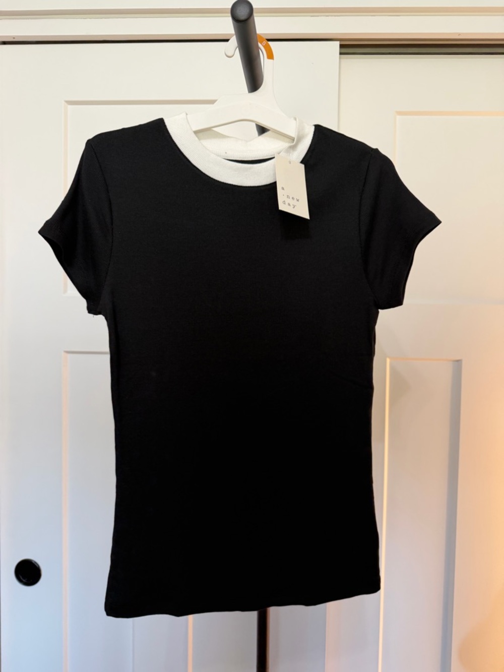 a new day Black Short-Sleeve Crewneck Top with White Trim